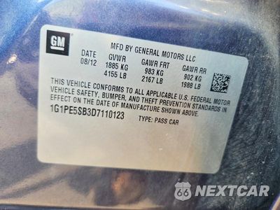 Zdjęcie 12 z 12 samochodu: 2013 CHEVROLET CRUZE LT VIN:1G1PE5SB3D7110123 - miniatura