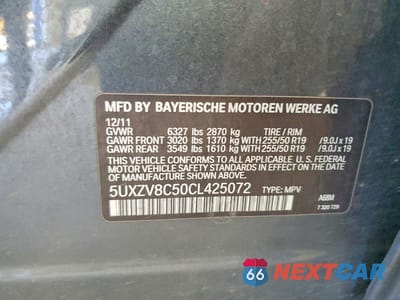 Zdjęcie 13 z 13 samochodu: 2012 BMW X5 XDRIVE50I VIN:5UXZV8C50CL425072 - miniatura