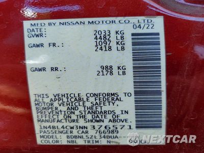 Zdjęcie 12 z 12 samochodu: 2022 NISSAN ALTIMA SR VIN:1N4BL4CW3NN376571 - miniatura