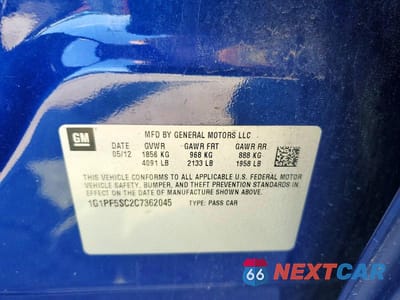 Zdjęcie 12 z 12 samochodu: 2012 CHEVROLET CRUZE LT VIN:1G1PF5SC2C7362045 - miniatura