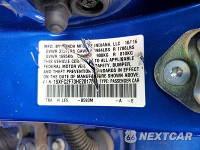Zdjęcie 12 z 12 samochodu: 2017 HONDA CIVIC VIN:19XFC2F73HE201752 - miniatura