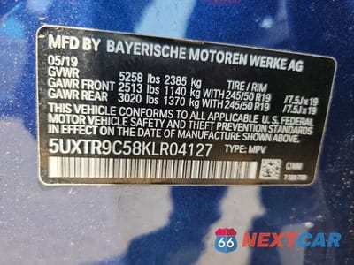 Zdjęcie 14 z 14 samochodu: 2019 BMW X3 XDRIVE30I VIN:5UXTR9C58KLR04127 - miniatura