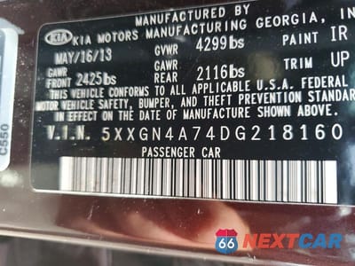 Zdjęcie 13 z 13 samochodu: 2013 KIA OPTIMA EX VIN:5XXGN4A74DG218160 - miniatura
