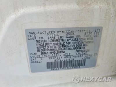 Zdjęcie 12 z 12 samochodu: 2013 NISSAN SENTRA S VIN:3N1AB7AP7DL688058 - miniatura