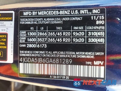 Zdjęcie 13 z 13 samochodu: 2016 MERCEDES-BENZ GLE 350 VIN:4JGDA5JB6GA681289 - miniatura
