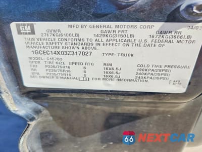 Zdjęcie 13 z 13 samochodu: 2003 CHEVROLET SILVERADO C1500 VIN:1GCEC14X03Z317027 - miniatura