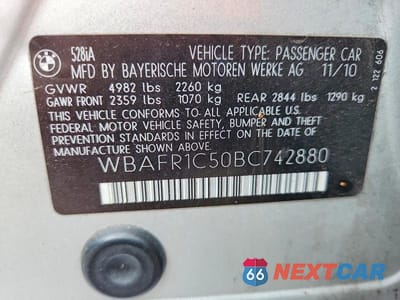 Zdjęcie 12 z 12 samochodu: 2011 BMW 528 I VIN:WBAFR1C50BC742880 - miniatura