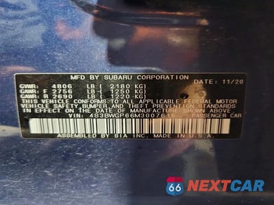 Zdjęcie 12 z 12 samochodu: 2021 SUBARU LEGACY TOURING XT VIN:4S3BWGP66M3007615 - miniatura