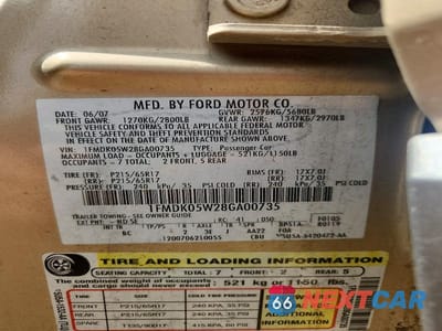 Zdjęcie 12 z 12 samochodu: 2008 FORD TAURUS X SEL VIN:1FMDK05W28GA00735 - miniatura