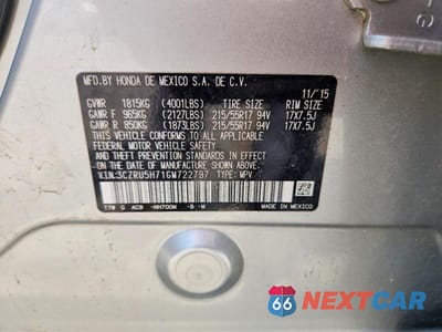 Zdjęcie 12 z 12 samochodu: 2016 HONDA HR-V EXL VIN:3CZRU5H71GM722797 - miniatura