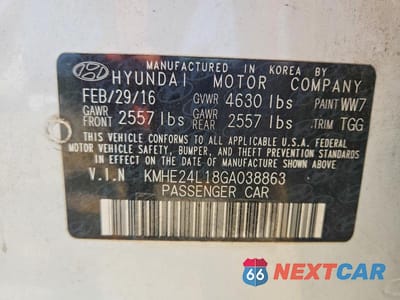 Zdjęcie 12 z 12 samochodu: 2016 HYUNDAI SONATA HYBRID SE VIN:KMHE24L18GA038863 - miniatura