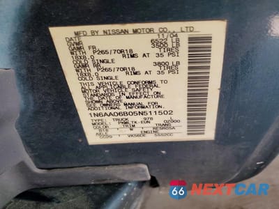Zdjęcie 12 z 12 samochodu: 2005 NISSAN TITAN XE VIN:1N6AA06B05N511502 - miniatura