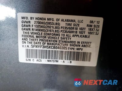 Zdjęcie 13 z 13 samochodu: 2012 HONDA PILOT EXL VIN:5FNYF3H5XCB040305 - miniatura