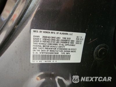 Zdjęcie 14 z 14 samochodu: 2019 HONDA PILOT EX VIN:5FNYF6H34KB070690 - miniatura
