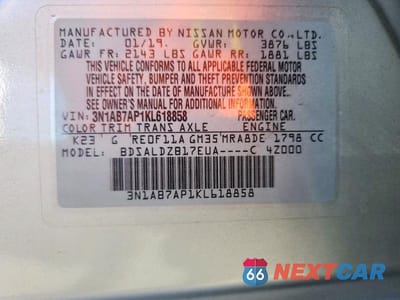 Zdjęcie 12 z 12 samochodu: 2019 NISSAN SENTRA SV VIN:3N1AB7AP1KL618858 - miniatura