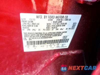Zdjęcie 12 z 12 samochodu: 2013 FORD EDGE SEL VIN:2FMDK3JC5DBB97690 - miniatura