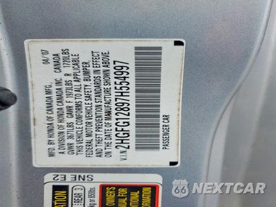 Zdjęcie 12 z 12 samochodu: 2007 HONDA CIVIC EX VIN:2HGFG12897H554997 - miniatura