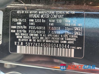 Zdjęcie 13 z 13 samochodu: 2011 HYUNDAI SANTA FE LIMITED VIN:5XYZKDAG3BG048044 - miniatura