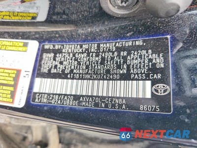 Zdjęcie 12 z 12 samochodu: 2019 TOYOTA CAMRY LE VIN:4T1B11HK2KU742490 - miniatura