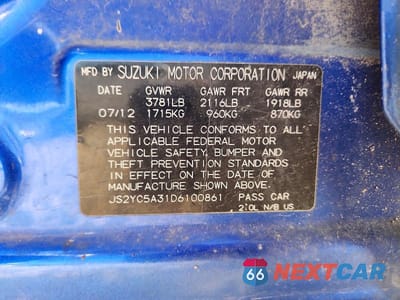 Zdjęcie 12 z 12 samochodu: 2013 SUZUKI SX4 LE VIN:JS2YC5A31D6100861 - miniatura