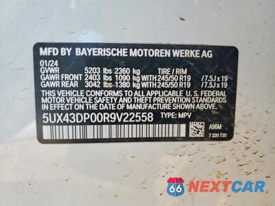Zdjęcie 12 z 12 samochodu: 2024 BMW X3 SDRIVE30I VIN:5UX43DP00R9V22558 - miniatura