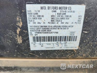 Zdjęcie 13 z 13 samochodu: 2019 FORD EXPLORER XLT VIN:1FM5K7D85KGA71760 - miniatura
