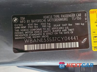 Zdjęcie 12 z 12 samochodu: 2007 BMW 525 I VIN:WBANE53537CY04441 - miniatura