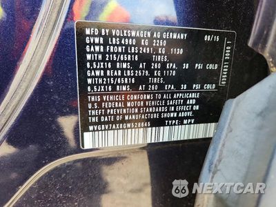 Zdjęcie 13 z 13 samochodu: 2016 VOLKSWAGEN TIGUAN S VIN:WVGBV7AX8GW528645 - miniatura