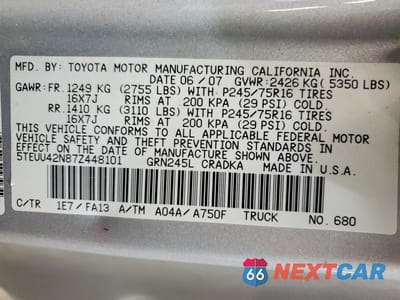 Zdjęcie 12 z 12 samochodu: 2007 TOYOTA TACOMA V6 VIN:5TEUU42N87Z448101 - miniatura