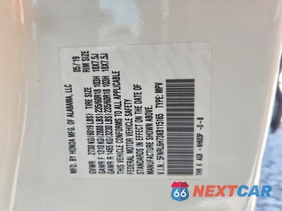 Zdjęcie 13 z 13 samochodu: 2019 HONDA ODYSSEY EXL VIN:5FNRL6H73KB115165 - miniatura