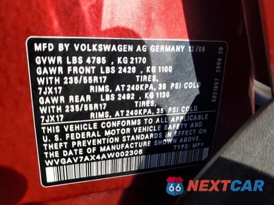 Zdjęcie 13 z 13 samochodu: 2010 VOLKSWAGEN TIGUAN S VIN:WVGAV7AX4AW002306 - miniatura