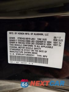 Zdjęcie 13 z 13 samochodu: 2018 HONDA ODYSSEY EXL VIN:5FNRL6H77JB032241 - miniatura