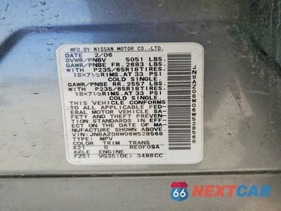Zdjęcie 12 z 12 samochodu: 2006 NISSAN MURANO S VIN:JN8AZ08W06W528568 - miniatura