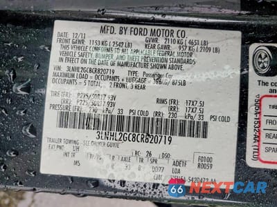 Zdjęcie 12 z 12 samochodu: 2012 LINCOLN MKZ VIN:3LNHL2GC8CR820719 - miniatura