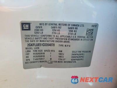 Zdjęcie 13 z 13 samochodu: 2012 GMC TERRAIN SLT VIN:2GKFLUE51C6394878 - miniatura