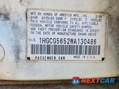 Zdjęcie 12 z 12 samochodu: 1998 HONDA ACCORD EX VIN:1HGCG5652WA130486 - miniatura