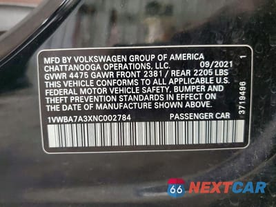 Zdjęcie 12 z 12 samochodu: 2022 VOLKSWAGEN PASSAT LIMITED EDITION VIN:1VWBA7A3XNC002784 - miniatura