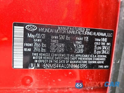 Zdjęcie 12 z 12 samochodu: 2022 HYUNDAI SANTA FE LIMITED VIN:5NMS44AL0NH461395 - miniatura
