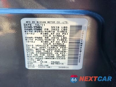 Zdjęcie 14 z 14 samochodu: 2012 INFINITI FX35 BASE VIN:JN8AS1MW9CM154369 - miniatura