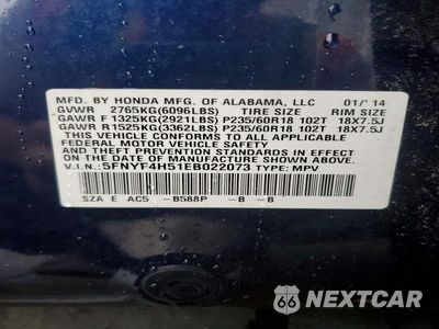 Zdjęcie 13 z 13 samochodu: 2014 HONDA PILOT EXL VIN:5FNYF4H51EB022073 - miniatura