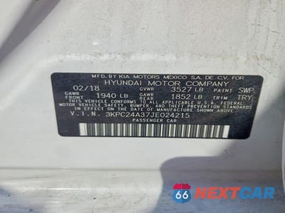 Zdjęcie 12 z 12 samochodu: 2018 HYUNDAI ACCENT SE VIN:3KPC24A37JE024215 - miniatura