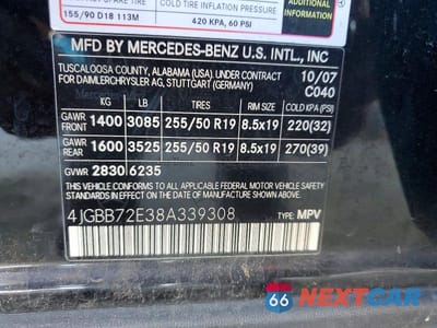Zdjęcie 12 z 12 samochodu: 2008 MERCEDES-BENZ ML 550 VIN:4JGBB72E38A339308 - miniatura