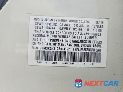 Zdjęcie 12 z 12 samochodu: 2016 HONDA FIT LX VIN:JHMGK5H51GS014122 - miniatura