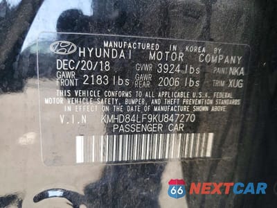 Zdjęcie 12 z 12 samochodu: 2019 HYUNDAI ELANTRA SEL VIN:KMHD84LF9KU847270 - miniatura