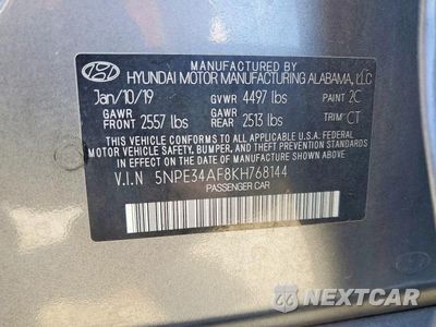 Zdjęcie 13 z 13 samochodu: 2019 HYUNDAI SONATA SEL VIN:5NPE34AF8KH768144 - miniatura