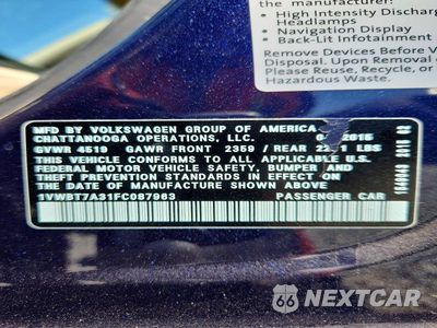 Zdjęcie 12 z 12 samochodu: 2015 VOLKSWAGEN PASSAT SE VIN:1VWBT7A31FC087963 - miniatura