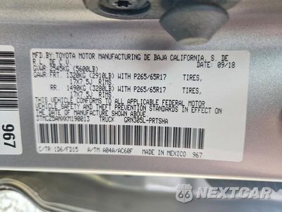 Zdjęcie 12 z 12 samochodu: 2019 TOYOTA TACOMA TRD SPORT VIN:3TMCZ5ANXKM190013 - miniatura
