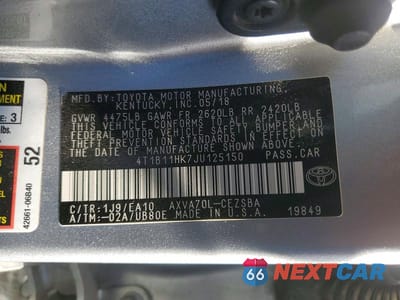 Zdjęcie 12 z 12 samochodu: 2018 TOYOTA CAMRY SE VIN:4T1B11HK7JU125150 - miniatura