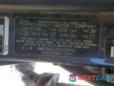 Zdjęcie 12 z 12 samochodu: 2009 HYUNDAI ACCENT GLS VIN:KMHCN46CX9U333993 - miniatura