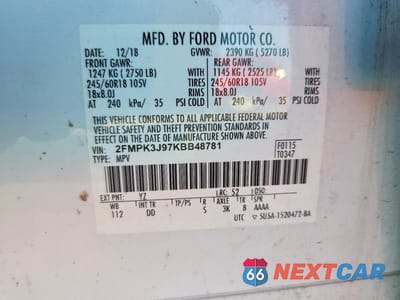 Zdjęcie 13 z 13 samochodu: 2019 FORD EDGE SEL VIN:2FMPK3J97KBB48781 - miniatura